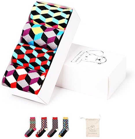 Funky Socks 4 Pack - Mens Colorful Crew Socks - Casual Dress Socks - 3D