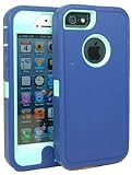 BeautyChase(TM) Iphone5/5S Defender Body Armor Case Comparable to Otterbox Defender Series (navy/light blue)
