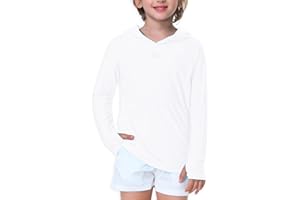 AOBUTE Unisex Kids Long Sleeve Hoodie Rash Guard Boys UPF 50+ Swim Top with Thumb Hole 3-12 Years