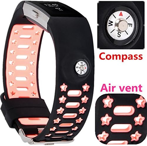 Wishteta Silicone Replacement Band for Fitbit charge 2 band/Charge 2/Fitbit 2/Charge 2 Fitbit / Fitbit Charge 2 Bands (Black/Pink-01)
