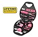 APOLLO TOOLS 72 Piece Compact Household Tool Set in Designer Case for Home Repairs, Crafts and DIY Pink - Pink Ribbon - DT4920P