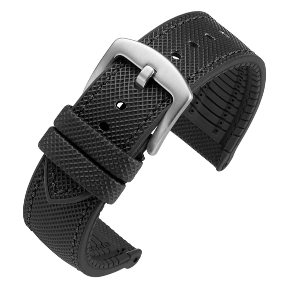 Photo 1 of watchdives Nylon Rubber Bottom Watch Straps Canvas Men Watch Band Breathable Waterproof Replacement Bands 20mm 22mm (20mm, Black)