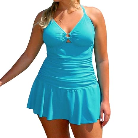 Alaso Damen Badekleid Plus Size Strandkleid Figurformender Einteiler Badeanzug Swimsuit Strandmode Einfarbig Bademode Bikini