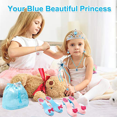 TERTOY Princess Dress Up Shoes & Jewelry Boutique - Princess Toys with Purse, Blue Princess cloak, Crowns, Necklaces, Bracelets, Rings, Girls Beauty Gift Toys for Age 3 4 5 6 Year Old for Birthday Christmas