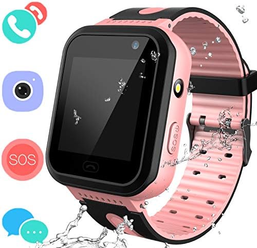 Jesam Smart Watches Phone for Boys Girls - Kids Water-Resistant Wrist Watch with Call SOS Voice Chat Camera Flashlight Alarm Sports Bands Gifts for Children Age 4-12 (02 S7 Pink)