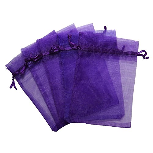 RakrisaSupplies 100Pcs Deep Purple Organza Bags 3x4" w/Drawstring | Accurate Sizing, Reinforced Stitching & Crease Free Sheer Organza Pouches | OB34-19
