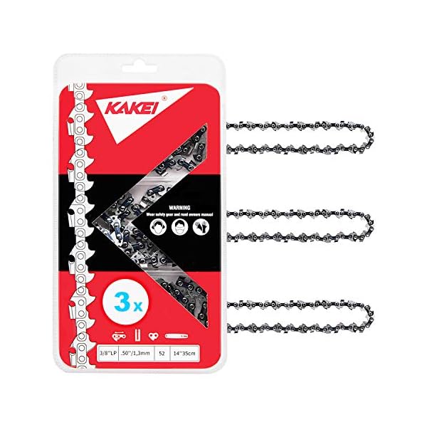KAKEI Sägeketten 3/8" 1,3 mm 52 TG 35 cm - 3 Stück - kompatibel mit Bosch Dolmar Makita Hitachi Echo Einhell Husqvarna und andere.