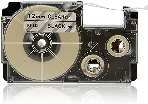 P PUTY 2-Pack Compatible Casio Label Tape Cassette XR-12X 12mm Black on Clear Cartridge Tape for Casio EZ Label Printer