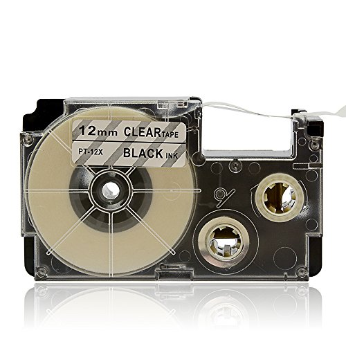 P PUTY 2-Pack Compatible Casio Label Tape Cassette XR-12X 12mm Black on Clear Cartridge Tape for Casio EZ Label Printer