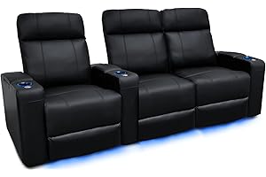 VALENCIA THEATER SEATING Valencia Piacenza Home Theater Seating | Premium Top Grain Nappa 9000 Leather, Power Recliner, Power Headrest, LED Lighting (Row of 3 Loveseat Right, Black)