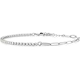 Gem Stone King White Zirconia Paperclip Link Chain Tennis Bracelet For Women | 7 Inch With 1 Inch Extender | Fine Jewelry Gifts for Her Mom Women Wife