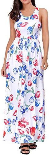 MCOUW Women Floral Print Racerback Casual Tunic Long Maxi Dress White-02XL Clean