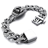 INBLUE Men's Large Heavy Stainless Steel Bracelet Link Wrist Silver Skull Gothic
