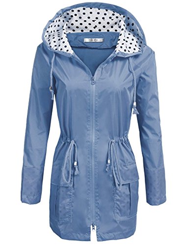 COSBEAUTY Waterproof Lightweight Rain Jacket Active Outdoor Hooded Raincoat for Women, Blue, X-Large