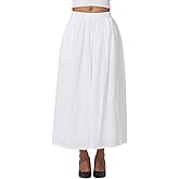 BEAUZSUZSANA Women Cotton Midi Skirt with Cotton Lining Elastic High Waist A-Line Vintage Skirt with 2 Pockets