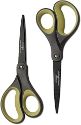 LIVINGO 2 Pack 8 Inch Titanium Non-Stick Scissors Comfort Grip Green/Yellow