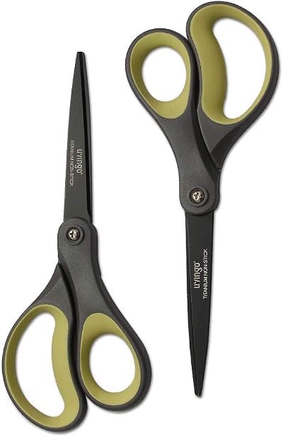 LIVINGO 2 Pack 8 Inch Titanium Non-Stick Scissors Comfort Grip Green/Yellow