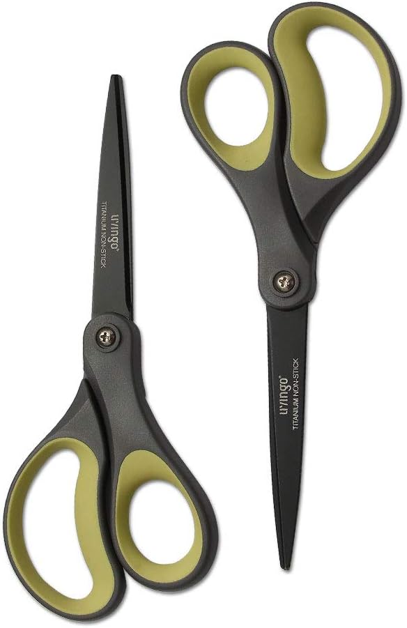 LIVINGO 2 Pack 8 Inch Titanium Non-Stick Scissors Comfort Grip Green/Yellow