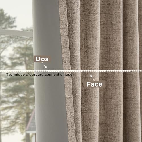 CUCRAF 100% Thermal Blackout Curtain, 2 Pieces, L140 x H245, Thermal Linen Curtain, Anti-Cold and Heat Insulation, Opaque Curtain with Eyelets, Light Insulation, Anti-UV, Linen