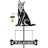 BAYN Solar German Shepherd Silhouette Dog Breed Welcome Sign with a Lantern Outdoor Decorative Garden Stakes for Yard, Lawn, Patio, Pathway