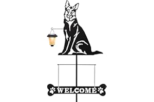 BAYN Solar German Shepherd Silhouette Dog Breed Welcome Sign with a Lantern Outdoor Decorative Garden Stakes for Yard, Lawn, Patio, Pathway
