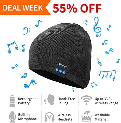 Bluetooth Hat : Bluetooth Beanie, Wireless Bluetooth Headset Hat Music Hat with Built-in Stereo Speakers Fit for Outdoor Sports, Skiing,Running, Skating, Walking, Christmas Gifts by WolfArya