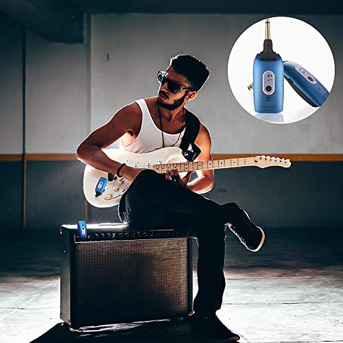 Wireless Guitar Transmitter & Receiver System 2.4G Wireless Audio Rechargeable 164ft Transmission Range for Electric Guitar Bass (Blue)