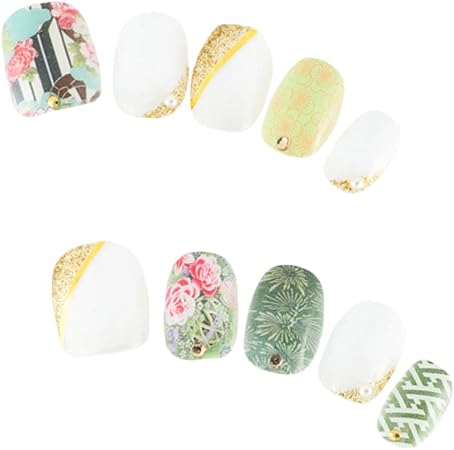 Amazon ゆずネイル ネイルチップ グリーン系 着物 成人式 振袖 浴衣 卒業式 袴 E Q C ゆずネイル ネイルチップ 通販