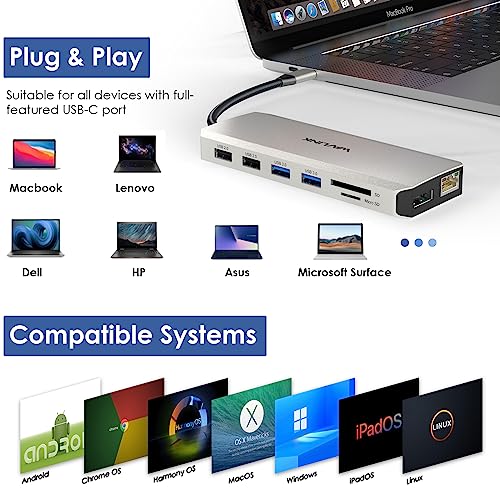 WAVLINK 12 in 1 USB C Docking Station, Dual HDMI Dockingstation USB C, Multiport Adapter mit 4K Dual HDMI, DP, 100W PD IN, USB3.0, USB2.0, RJ45, SD/TF Slots, Audio/Mic