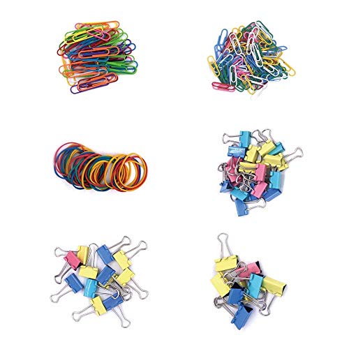 MONODY Assorted Paper Clips Mini Small Medium Jumbo Binder Clips Paper Clamps and Rubber Bands