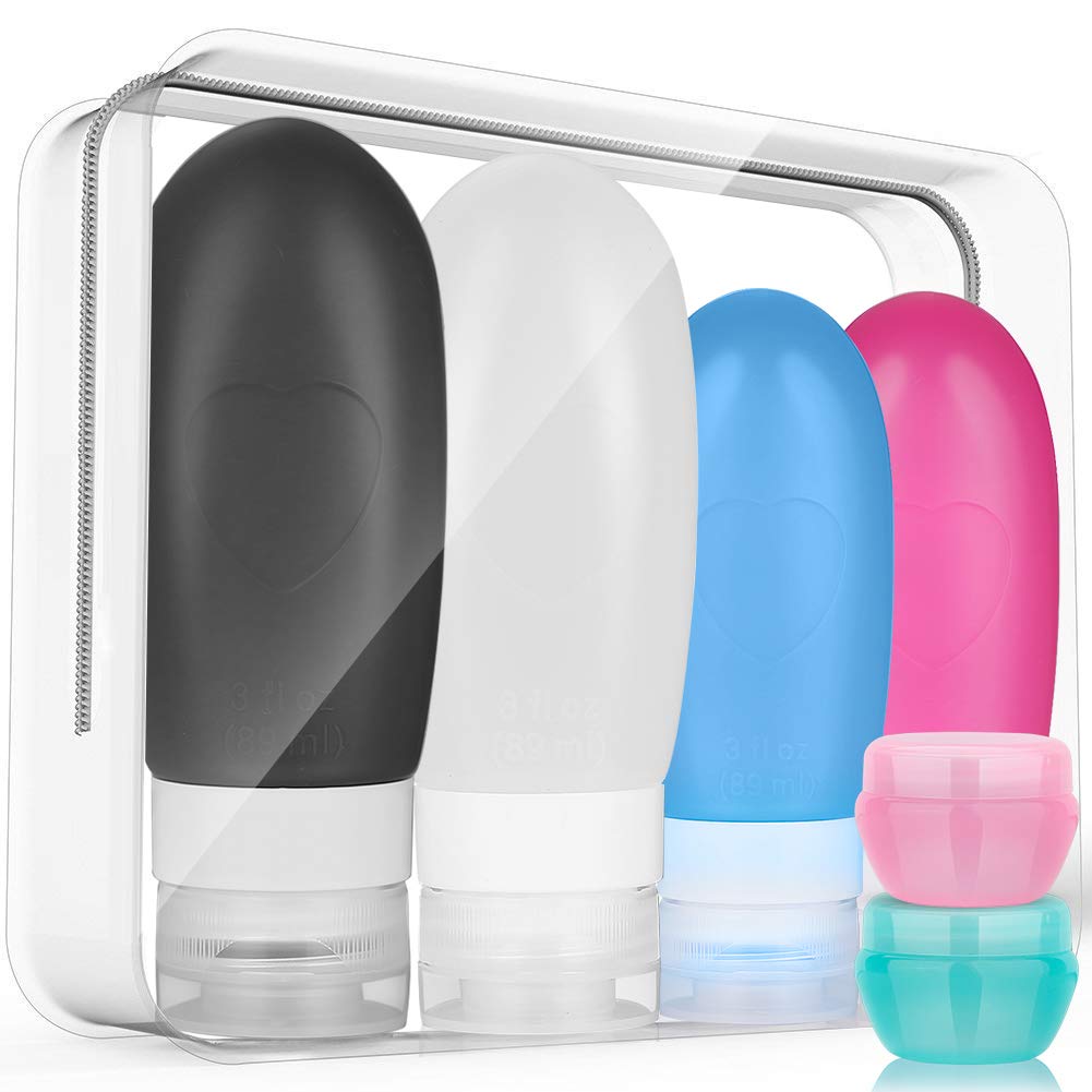 Uerstar Travel Bottles,Leakproof Silicone Refillable Travel Containers,Squeezable Travel Tube Sets Cosmetic Toiletry Containers for Shampoo Lotion Soap