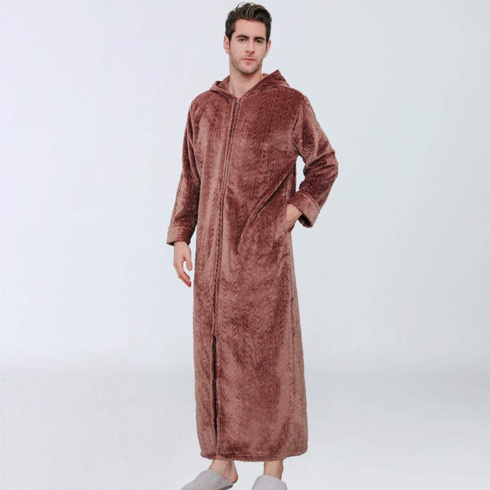 Bath Robe Men Winter Plus Size Thicken Warm Flannel Hooded Bathrobe