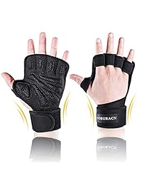 Guantes de entrenamiento con muñequeras y protección completa de la palma, guantes abiertos para levantamiento de peso de la mano para fitness, ejercicio, escalada, mancuernas, transpirable y antideslizante acolchado guantes de gimnasio