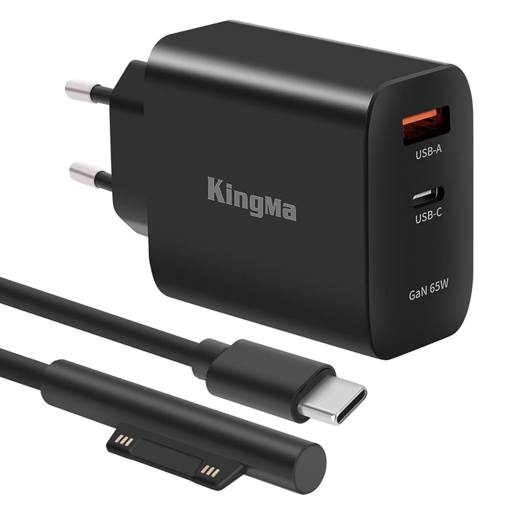 65W Surface ladekabel mit GaN Schnellladegerät für Microsoft Surface, Dual-Ports (USB-C & USB-A), Kompatibel mit Surface Pro 3-11/X, Book, Go, Surface Laptop Studio, Inkl.1,5m Surface ladekabel