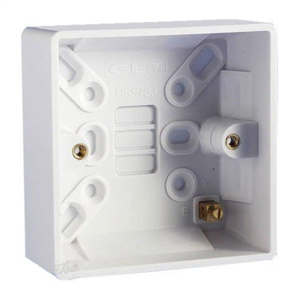 Merriway BH05888 (2 Pcs) Moulded Surface Pattress Box 1-Gang Single, 25mm (1 inch) Depth White - Pack of 2 Pieces