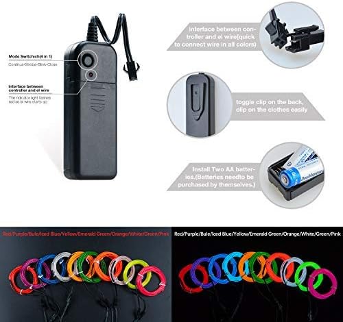 COVVY Neon Glowing Strobing Electroluminescent Light Super Bright Battery Operated EL Wire Cable for Cosplay Dress Festival Halloween Christmas Party Carnival Decoration (Green, 5M) - Image 4