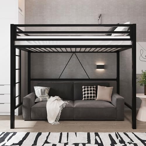 Allewie Metal Loft Bed Twin Size with Guardrail and Ladder, Small Space Saving…