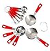 Rorence 18-8 Stainless Steel Measuring Cups and Spoons Set with Long Silicone Handle, Set of 12 - Red
