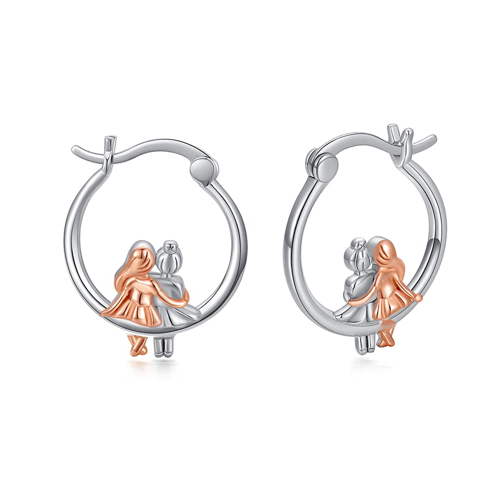 Sister Earrings for Sister 925 Sterling Silver Hypoallergenic Huggie Hoop Earrings Sister Friendship Jewellery Gifts for Sister Women Girls