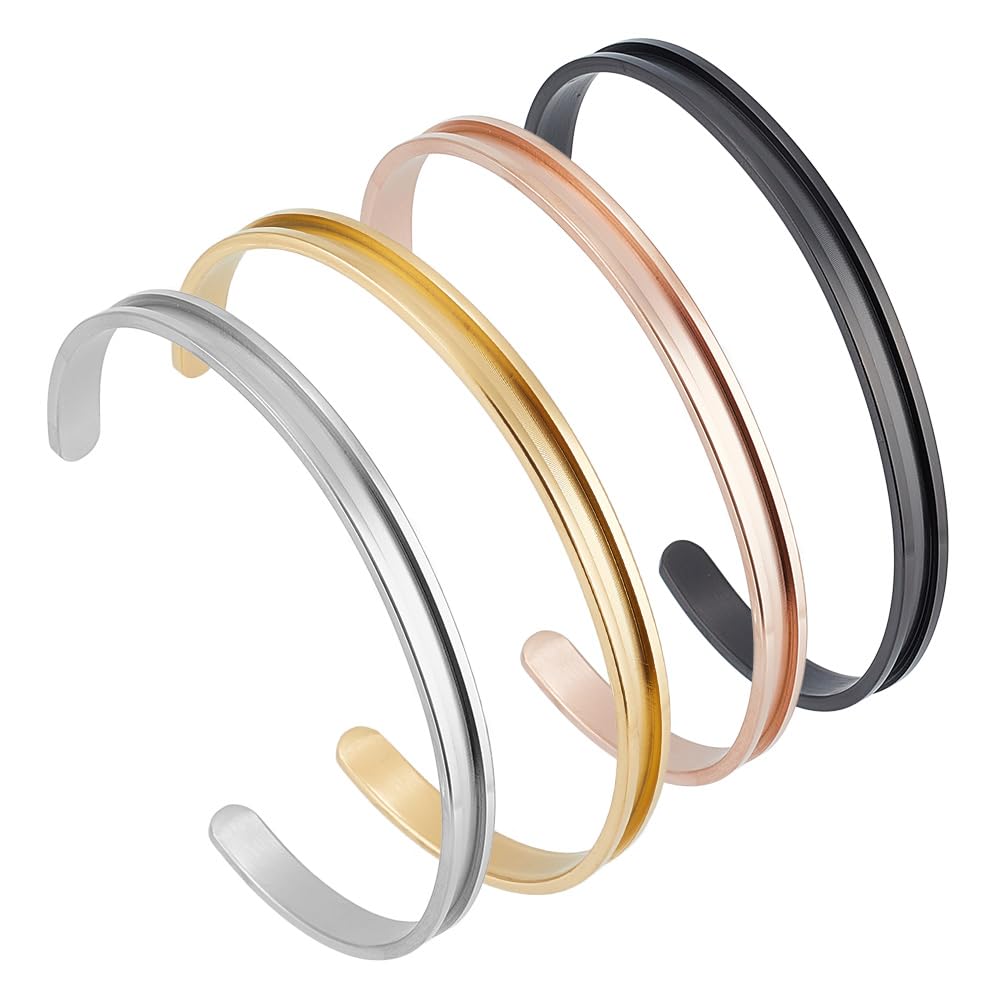 UNICRAFTALE 4Pcs 4 Colors C-Shaped Blank Cuff Bangles Sets Open Blank Bracelet Hair Tie Bracelet Stainless Steel Grooved Cuff Bangles for DIY Inlay Clay Rhinestone Pave Bangle Making