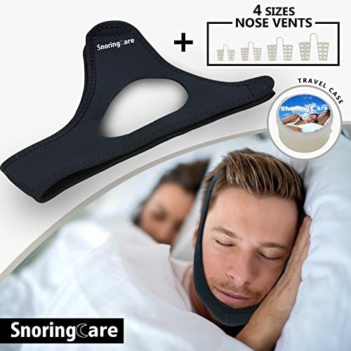 Anti Snoring Chin Strap [2018 UPGRADED VERSION] + 4 Nose Vents by Snoring Care - Adjustable Anti Snoring Devices For Men and Women - Premium Snore Stop Solution - CPAP Snore Stopper Fits All Head Size
