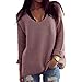 Sarin Mathews Womens Casual Hollow Knit Vneck Blouse Pullover Loose Tops Sweater Khaki L