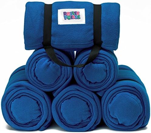 ROLLEE POLLEE Preschool and Daycare Roll Up Napping Blanket with Attached Pillow, Super Soft with Elastic Straps for Securing onto Standard Mats and Cots (Royal Blue 6-Pack)
