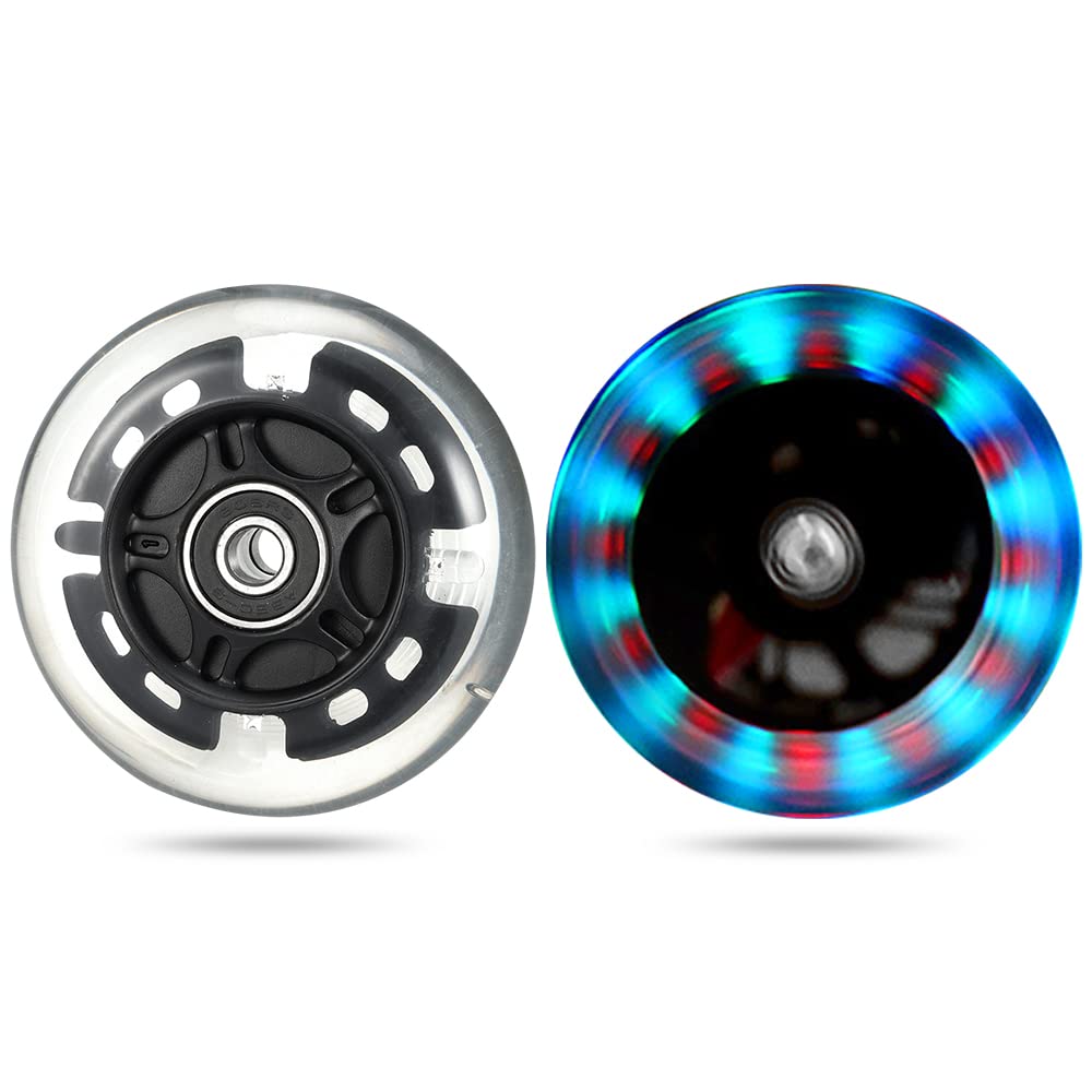4 Pack Light Up Inline Skate Wheels 64mm 72mm 76mm 80mm Inline Wheels with ABEC-9 Bearing for inline Skate Wheels - Kick Scooter 80mm Rear Wheels Replacement
