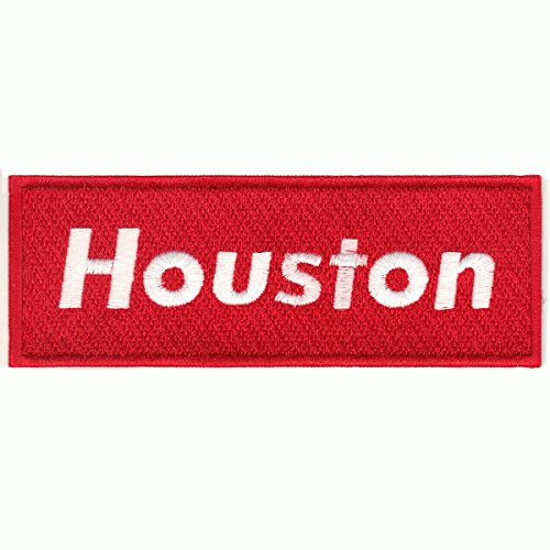 Red Houston Script Box Logo Embroidered Iron on Applique Patch