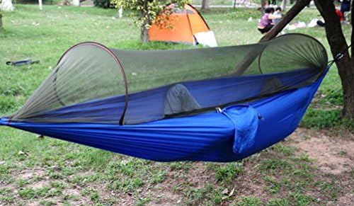 Gliton Home Camping Hammock,Pop Up Mosquito Net Hammock Tent Ultralight Durable Parachute Fabric Hammock for Outdoor,Beach, Hiking, Traveling, Backyard, Backpacking (Blue)
