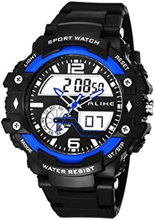 Alike AK15117 New Arrival High Quality Unisex Luxury Fashion Sport Watch Dual Time Shows Multi Function Quartz Digital Alarm Timer Black Rubber Strap Waterproof Wristwatches (blue)