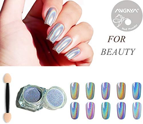 ANGNYA Holographic Nail Powder Laser Glitter Rainbow Chrome Smooth Manicure Pigment Shining Nail Art with 1 Sponge Kits 1g/Box