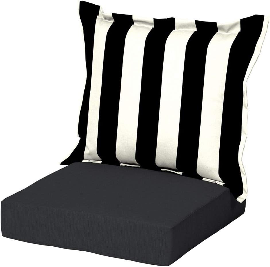 BS Black White Striped Outdoor Deep Seat Cushion Set