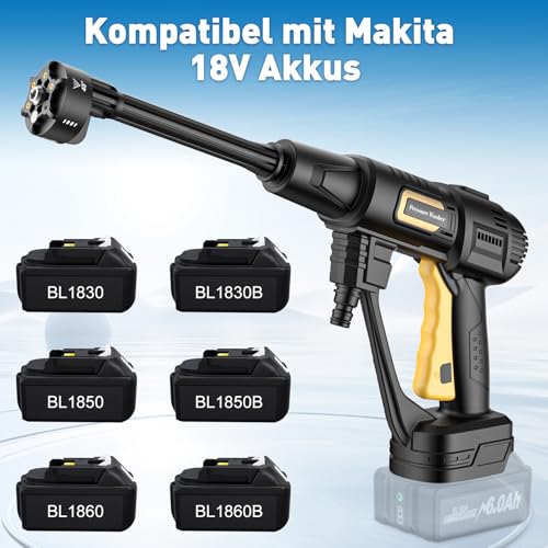 Battery Pressure Washer for Makita 18 V Battery, Mobile Cleaning and Irrigation Pressure Washer Gun, Pressure Washer with 6-in-1 Nozzle [21 V, 20 Bar, 4 L/min] for Car, Garden (Without Battery)